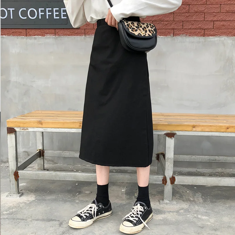 

2019 Autumn And Winter New Style Retro Hong Kong Flavor INS of Super Fire Skirt Women's High-waisted Slimming Back Slit Medium-l