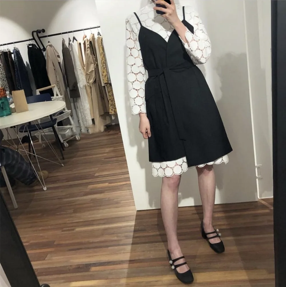 WHITNEY WANG осеннее модное уличная элегантное кружевное платье женское офисное женское платье