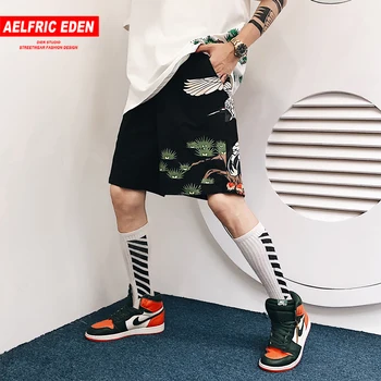 

Aelfric Eden 2020 Summer Hip Hop Streetwear Short Pants Men Chinese Style Crane Printed Casual Cotton Shorts Fashion Streetpants