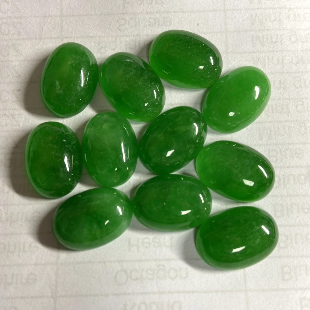 

Meisidian Natural Green Jadeite Loose Gemstone Oval 5x7-20x15mm Flatback Cabochon Burmese Jade Stone