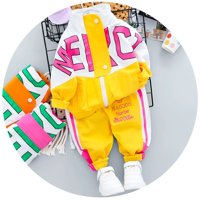 Fashion Spring Autumn Baby Girl Clothes Children Boys Casual Letter Jacket Pants 2Pcs/set Toddler Cotton Costume Kids Tracksuits BOzimulalianFYellow