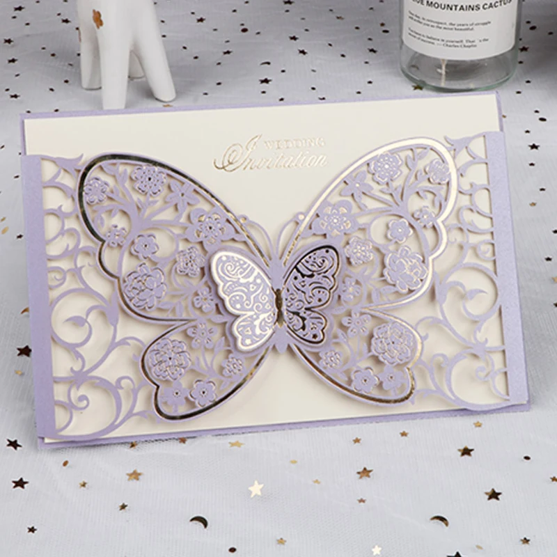 50pcs Butterfly Elegant Laser Cut Wedding Invitation Card Business Greeting Card Customized Wedding Decoration Party Supplies