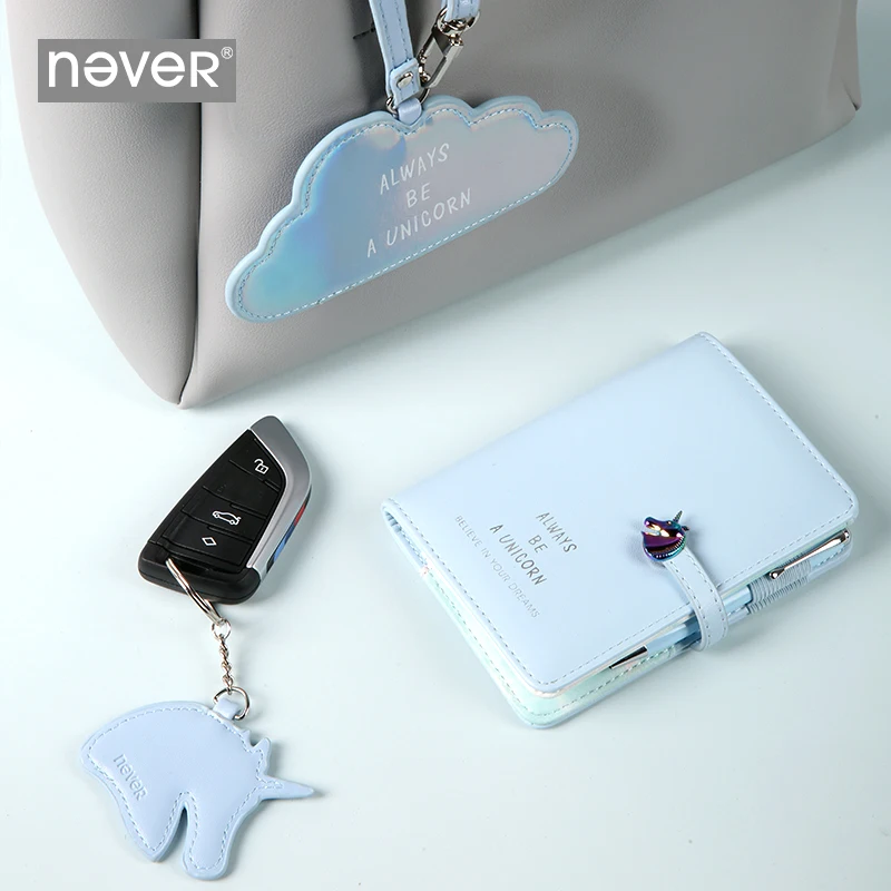 Серия Never Unicorn, набор канцелярских принадлежностей из трех предметов, Подарочный пакет, кожаный чехол для паспорта, багажная бирка, брелок, металлическая ручка, офис