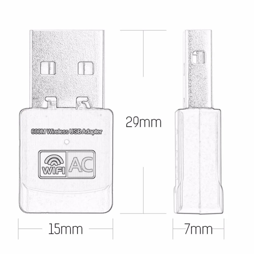 2,4 ГГц 5 ГГц беспроводной Wifi адаптер компьютерная сетевая карта AC600Mbps USB WiFi антенный двухчастотный, Компактный ПК WiFi адаптер