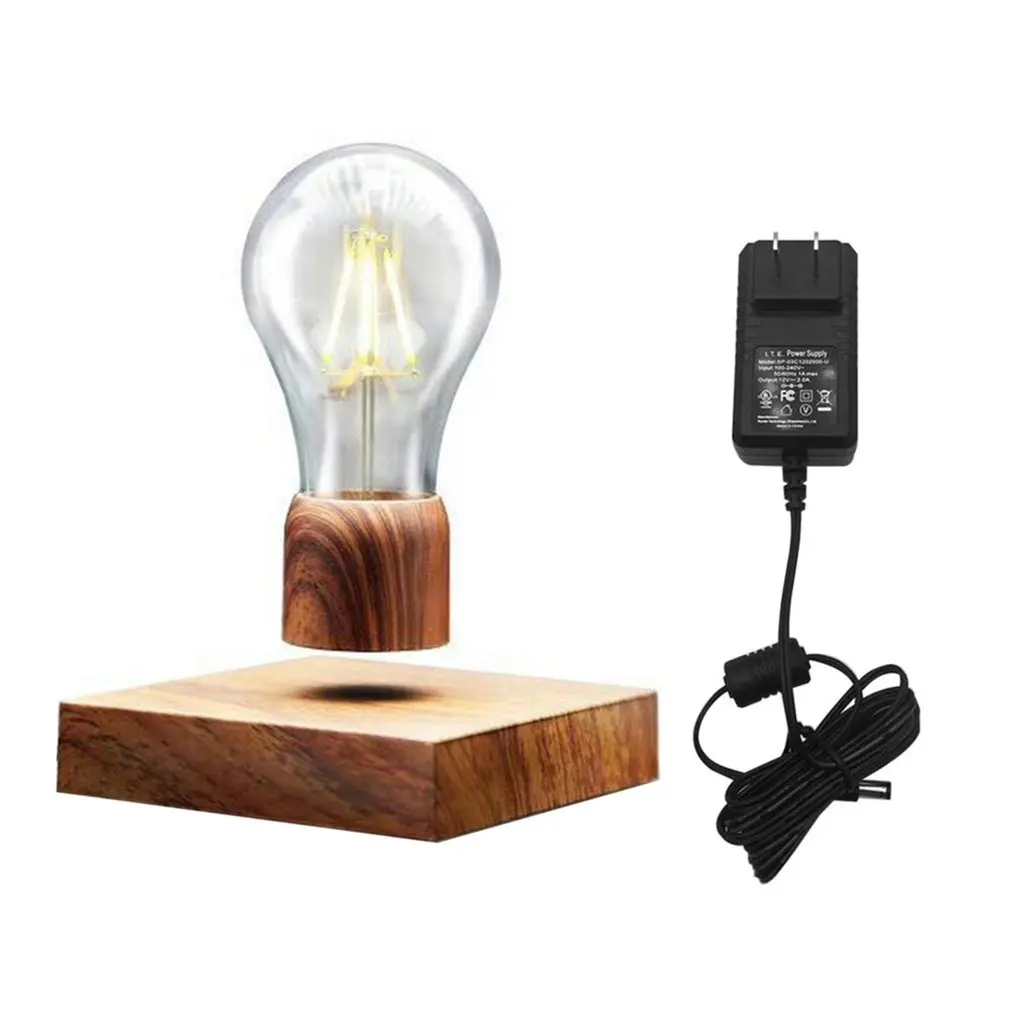 

Magnetic Levitating Light Bulb Desk Wood Grain Floating Lamp Unique Gift Home Office Room Small Night Light Decoration US Plug