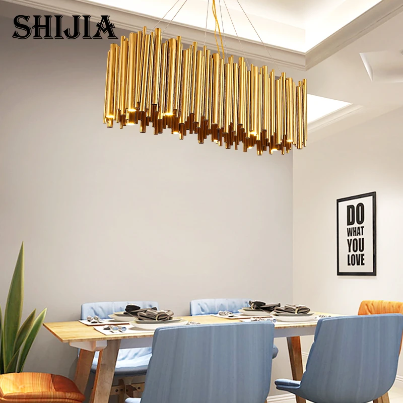 Stainless Steel Tube Chandelier Of Rectangular Shape Apply to Dining Room LED Lighting With Bulbs