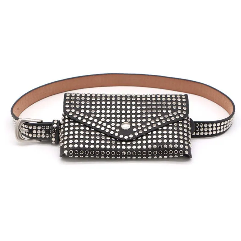 

Fashion Rivets Waist Pack Luxury Designer Fanny Pack Small Women Waist Bag Phone Pouch Punk Belt Bag Purse New