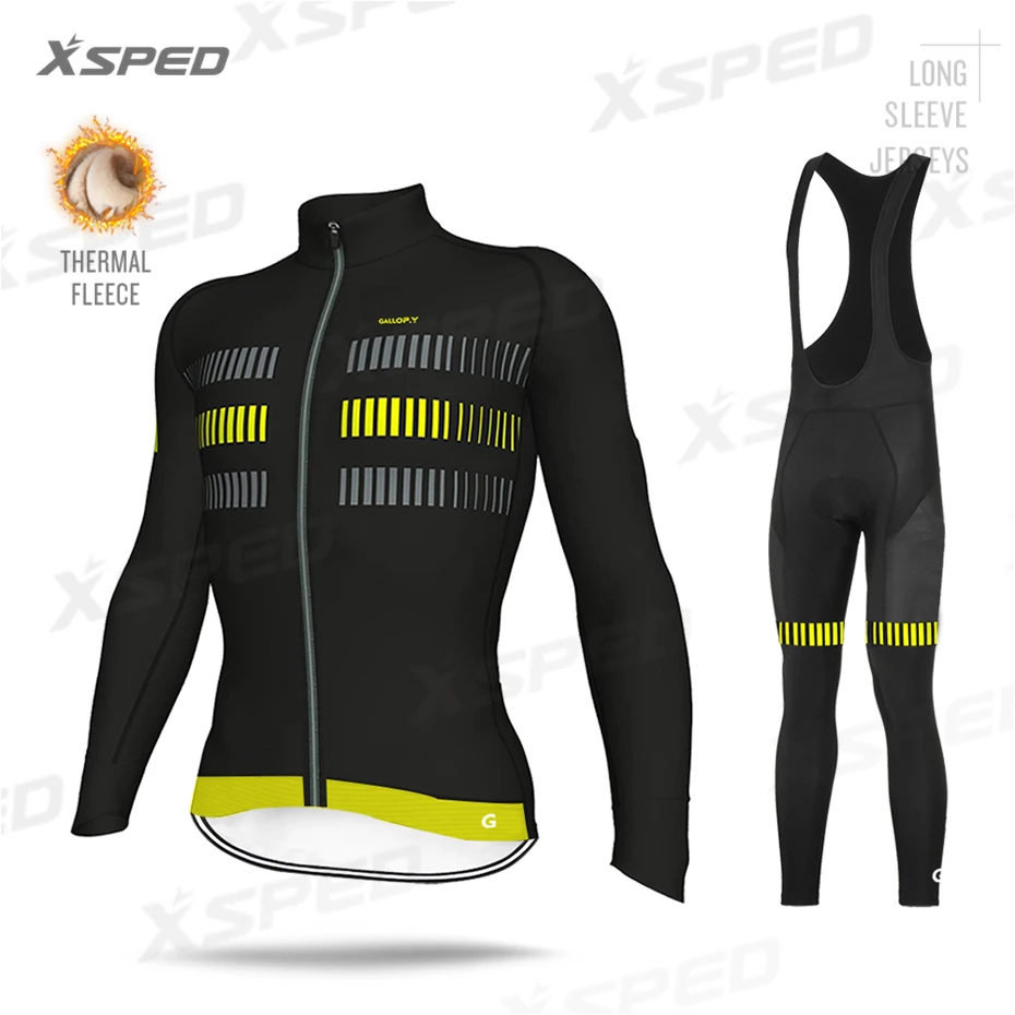 Bib Cycling Set Pro Team ALEING зимняя одежда для велоспорта с длинным рукавом, комплекты из Джерси, теплая флисовая Мужская одежда для горного велосипеда - Цвет: Bib Cycling Set