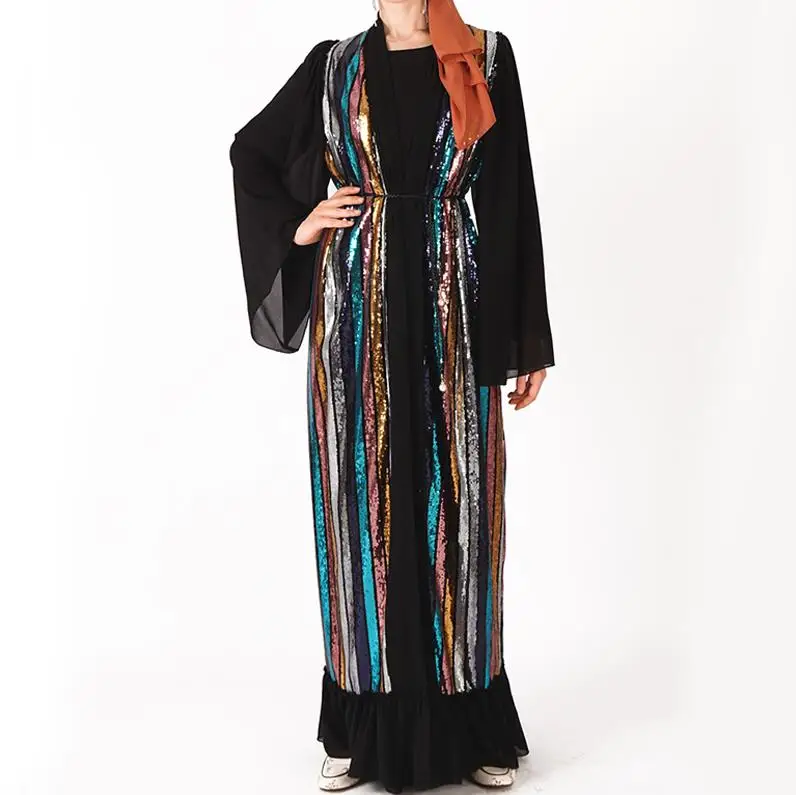 as picture cardigan Открытый абайя блесток кардиган хиджаб мусульманское платье кафтан Турция халат Дубай Рамадан Абая для женщин Кафтан турецкая исламская одежда - Цвет: as picture cardigan