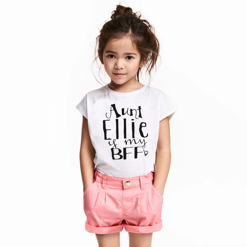 Детская футболка с забавным принтом «Тетя Элли это мой BFF» Повседневная Свободная футболка с короткими рукавами для мальчиков и девочек