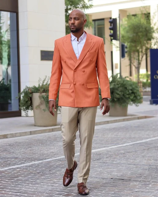 Trouser Suit in Light Orange Embroidered Fabric LSTV121095