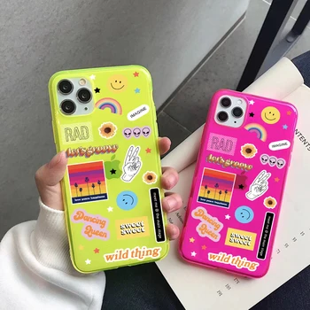 

Cute Smiley Label Fluorescent Phone Case For iphone SE 2020 7 8 plus X XR XS Max 11 Pro Max Cover Funny Cartoon Soft Cases Capa