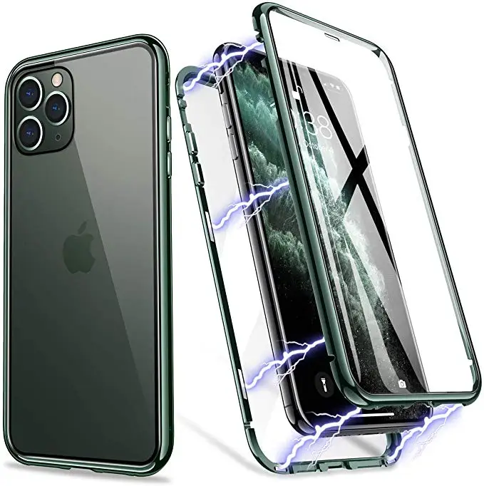 

Phone Case, Magnetic Metal Frame Front and Back Tempered Glass Full Screenr [Support Wireless Charging] for iphone 11 Case