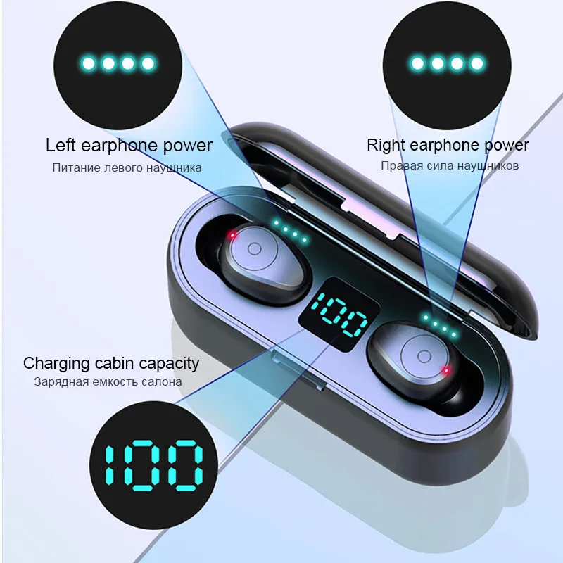 Новинка F9 5,0 Bluetooth наушники TWS беспроводные наушники сенсорная кнопка гарнитура светодиодный дисплей питания двойной стерео HIFI 8D звук наушники