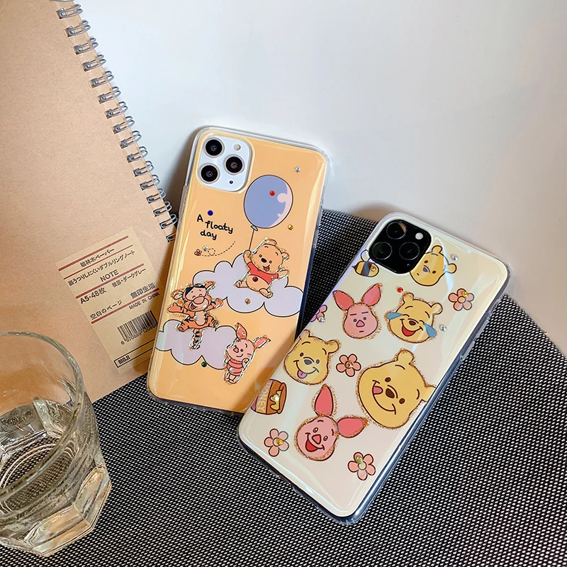 Синий светильник, блестящие чехлы с бриллиантами для iphone 11Pro XS Max X XR, мягкий чехол с мультяшным медведем для iphone 11, 7, 8 Plus, задние чехлы