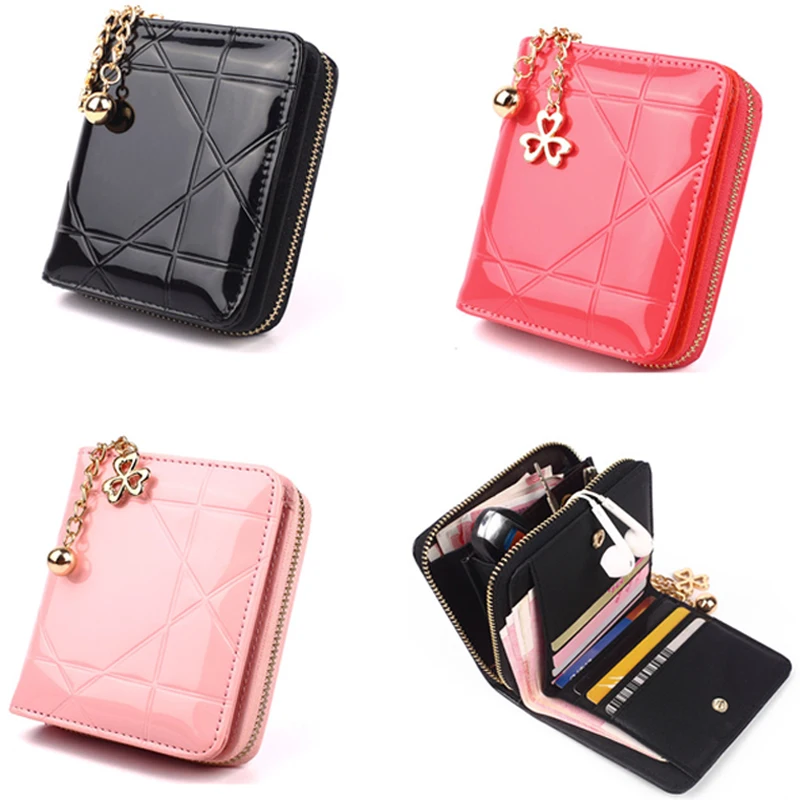 2021 New Coin Purse Short 3 Folding Small Wallet Women Credit Card Holder Case Lady Patent Leather Money Bag Cute | Багаж и сумки