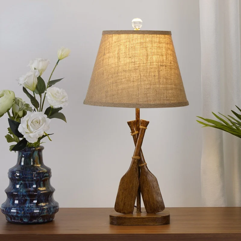 American Style Resin Table Lamp Creative Paddle Shape Bedside Lamps Fabric Lampshade Dimmer Switch Night Light Home Decor Lampki | Освещение