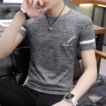 

2020 summer new round neck short-sleeved T-shirt men's hit color printing pullover sweater fashion shirt