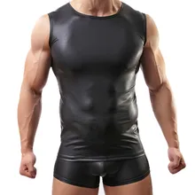 Крутой сексуальный мужской жилет из искусственной кожи, мужские майки, комплект нижнего белья, модная мужская майка, брендовая сценическая одежда, Прямая поставка