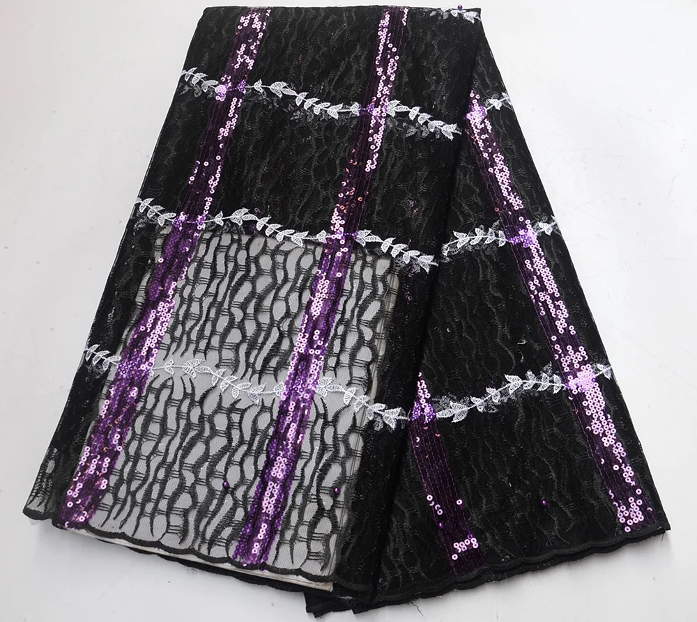 

2019 Luxury African Tulle Lace Fabric With Sequins Embroidery High Quality Nigerian Mesh Lace Fabrics 5Yards Free Shipping