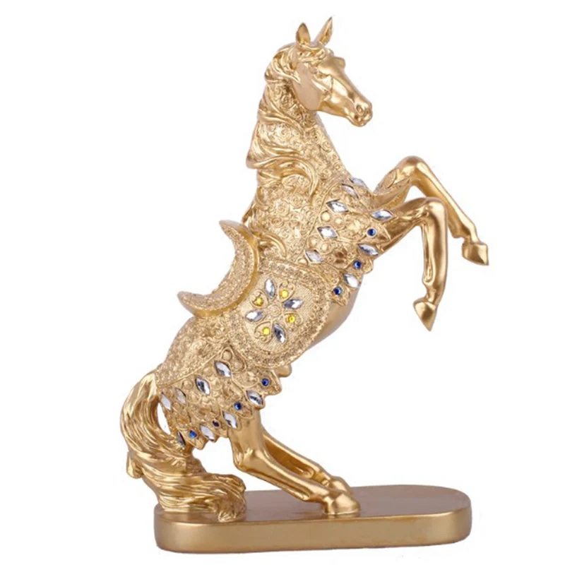 EuropeResinGoldHorseStatueOrnamentCreativeGoldLuckyPrancing