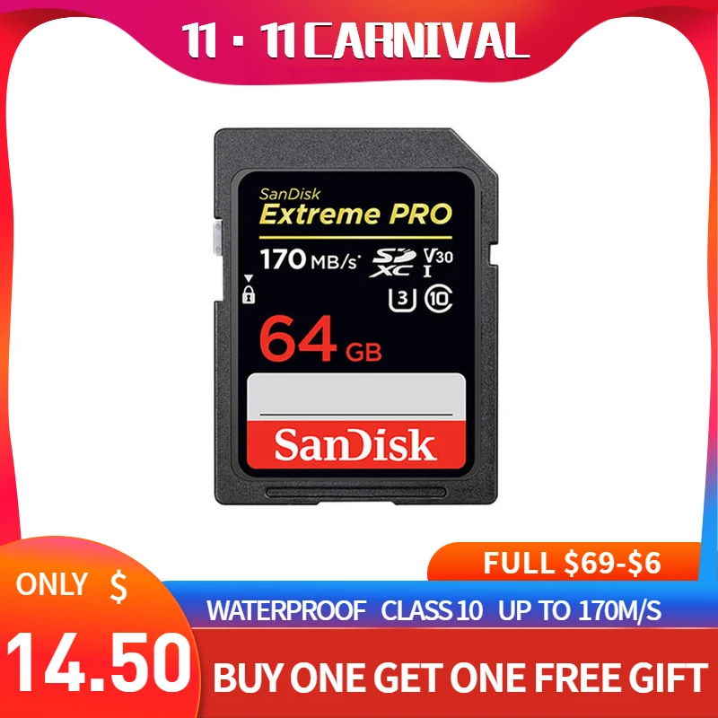 SD Карта SanDisk Extreme Pro 32 ГБ 64 128 256 класс 10 SDHC SDXC 95 м/с карта памяти 170 поддержка U3 4K для