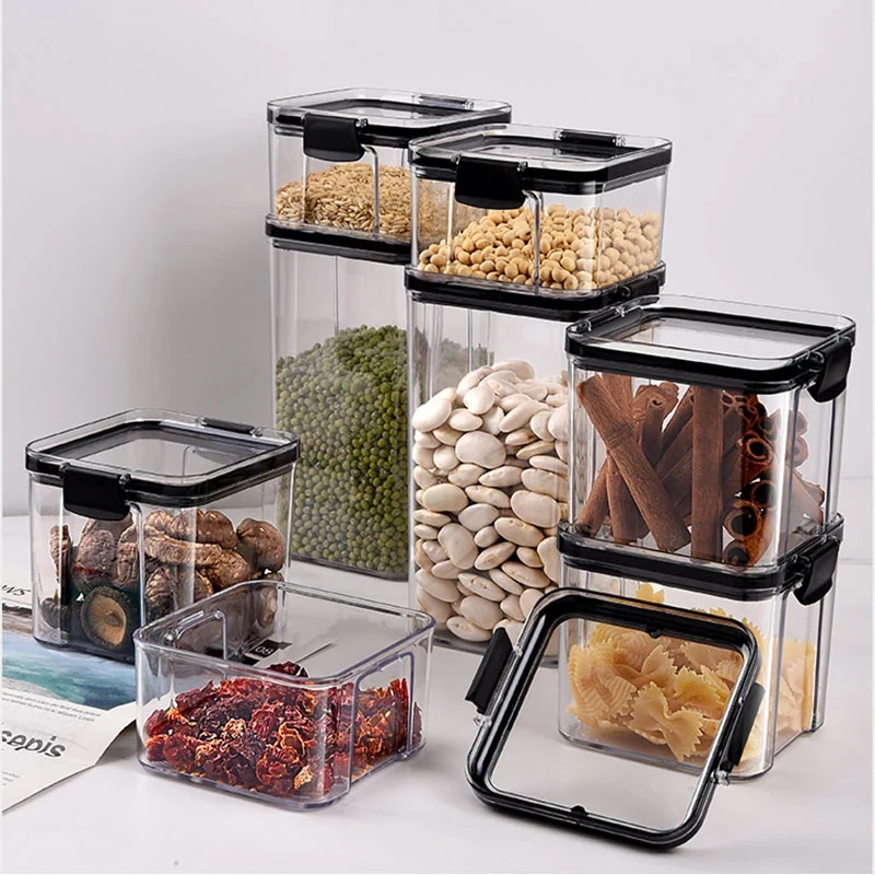 Clear Plastic Kitchen Containers Stackable Dry Food Storage Box Sealed Fine Noodle Nuts beans | Дом и сад