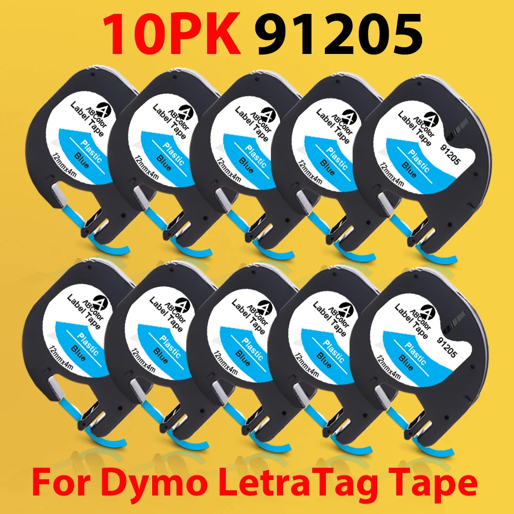 Un Abcolor 10Pk 91205 Nastri Compatibili Per Dymo Letratag 91225 91335 Lt 91205 Nero Su Blu Nastro Per Etichette Per Stampante Dymo Lt-100H