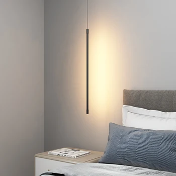 

Nordic Art LED Aluminum Pendant Lights Lighting Modern Cylindrical Line for Living Room Bedroom Bedside Indoor Deco Hanging Lamp