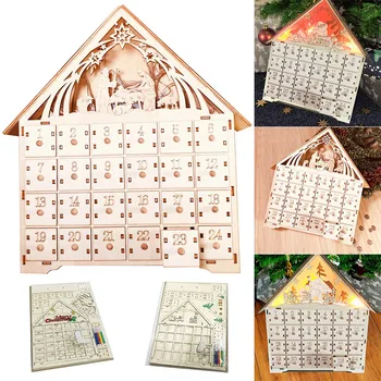 

Wooden Advent Calendar Countdown Lights Christmas Party 24 Pull-Out Drawers LED Light TN99