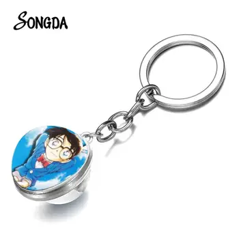 

Detective Conan Case Closed Key Chain Cosplay Props Keychain Classic Anime Figure Doble Side Glass Ball Key Ring Holder Chaverio