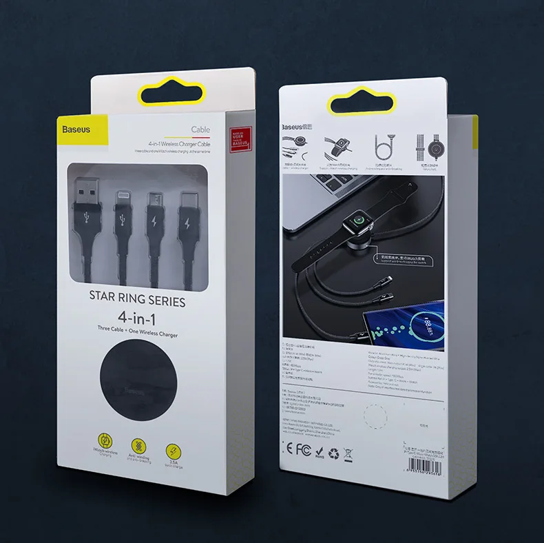 

High quality Apple wireless charging cable 3.5a mobile phone fast charging line star sound one for four data lines FX
