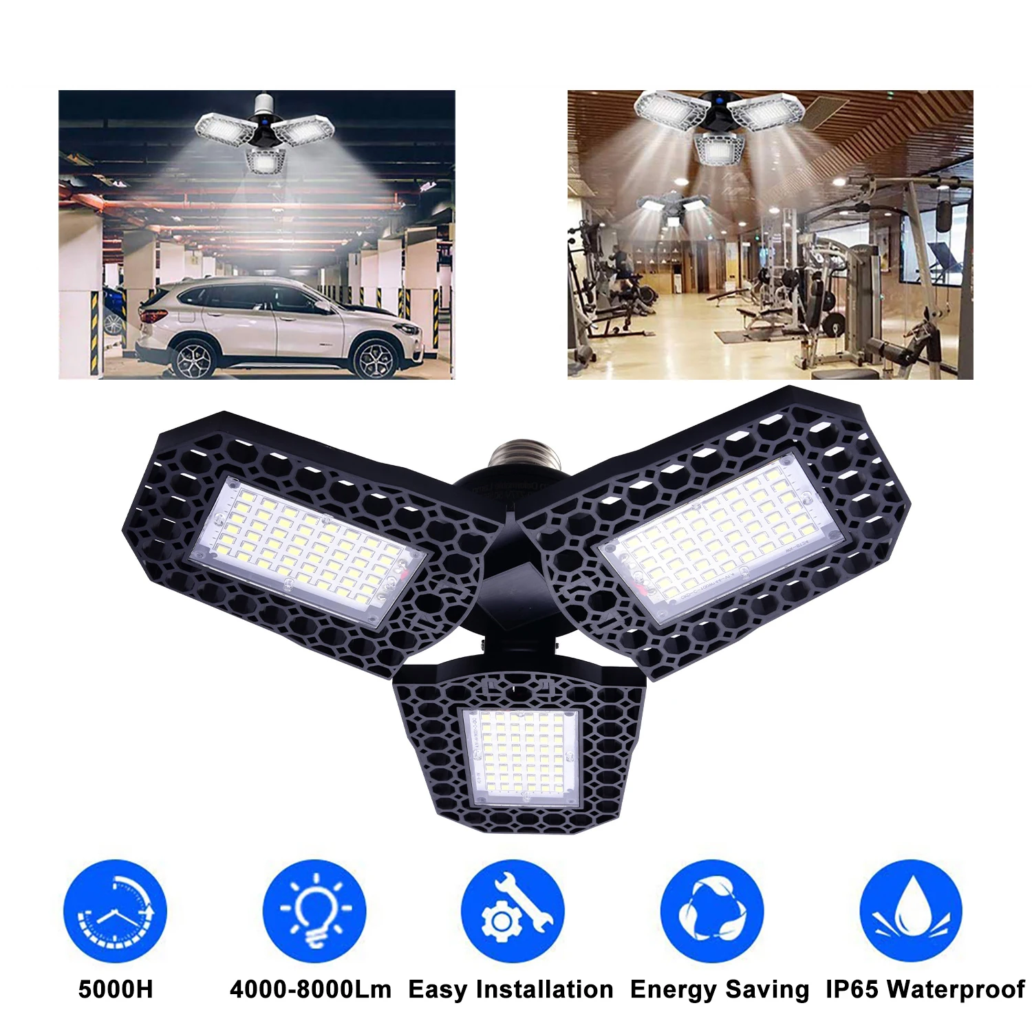 

40W-80W Light Bulb LED Garage Lights Deformable LED Garage Lights Ultra-Bright IP65 Ceiling for Garage Workshop Warehouse Barn
