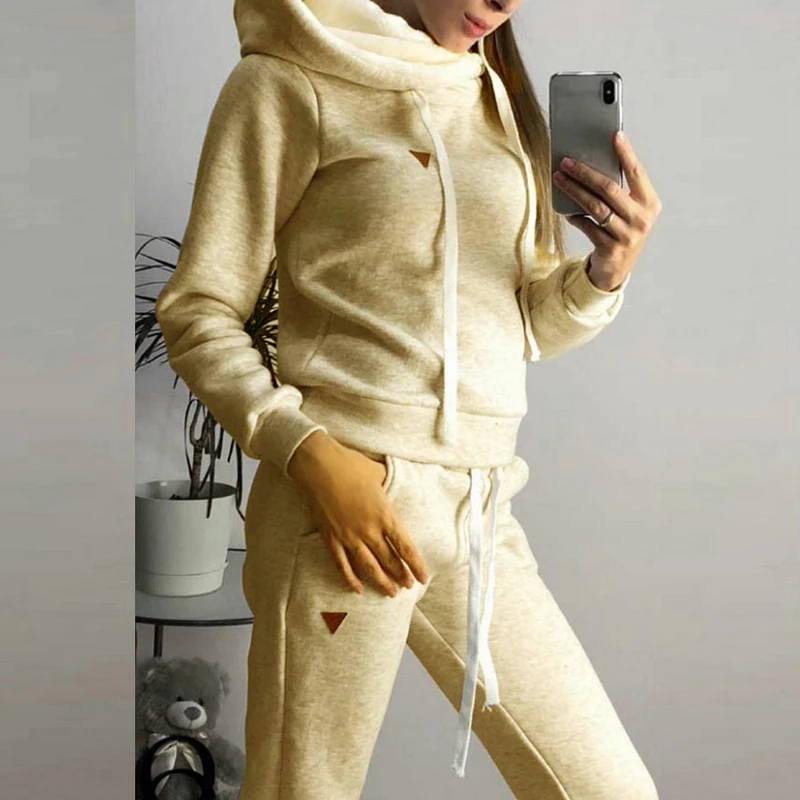 

Women Tracksuit Sports Suits Plus Size Warm Thicken Clothing Winter Hoodies Sweatshirts Pants Running Set Fleece Sportswear
