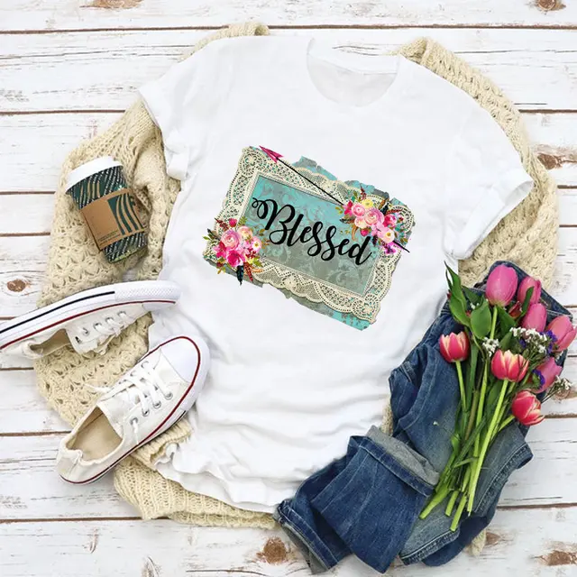 Woman Pattern T-shirt Witch Coffee Cartoon Fashion Summer Plus Size T-shirt Top Harajuku T-shirt Ladies Clothes 24539