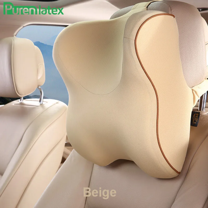 Purenlatex Автомобильная подушка с эффектом памяти подголовник авто сиденье ортопедические подушки защита шеи позвонка медленный отскок релиз давление - Цвет: Beige
