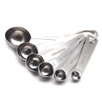 

6 Pcs/Set Measuring Spoons Stainless Steel Seasoning Coffee Tea Measuring Spoons with Scale Bakery Tool Kitchen Supplies