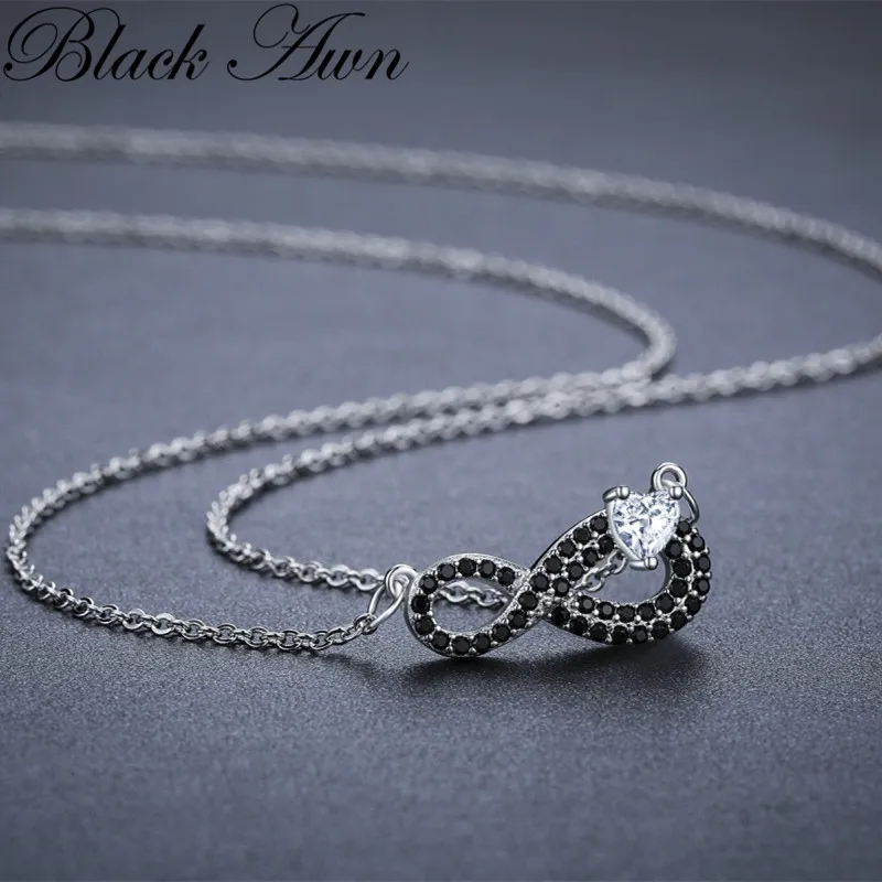 Black Awn Necklace Jewelry Pendant Silver Color for Women Link Chain Zircon Fashion Party Lucky 8 Chian K070