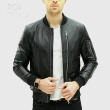 Черные мужские Куртки из натуральной овечьей кожи, мотоциклетные байкерские тонкие куртки на молнии спереди, jaqueta de couro deri ceket LT2066