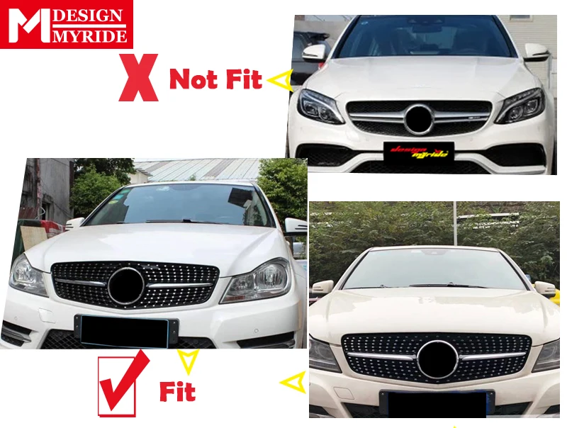 Для Mercedes C204 W204 СПОРТ ПЕРЕДНЯЯ Алмазная решетка грили серебро C180 C200 C300 прямой 1:1 замена не подходит AMG C63 C63S 07-14
