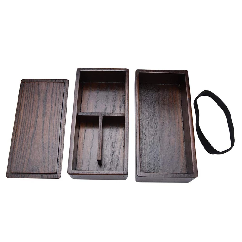 

Natural Wooden Bento Lunch Boxes Double Layer Japanese Stackable Food Container for Picnic Sushi with Sealing Strap