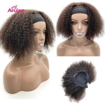 

Afro Kinky Curly Human Hair Headband Wig Remy Full Machine Made Brazilian Wigs For Black Women 150% Dentisy Brown Color Glueless