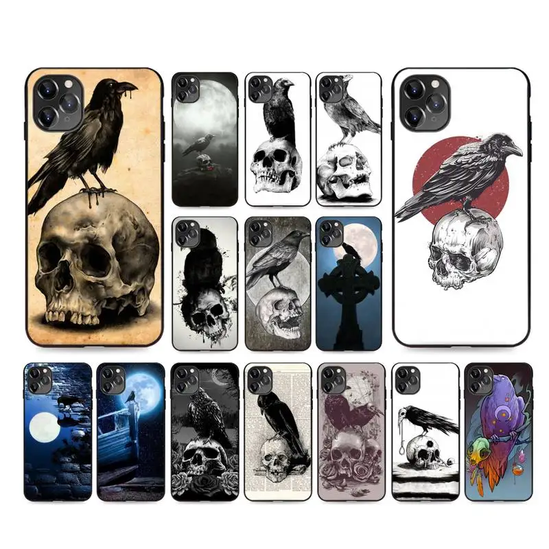 Чехол для телефона Crow sat on the skull and raven moonlight iphone 12 7 8 Plus X XS Max XR чехол 5s SE 6 6s 11Pro |