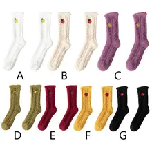 Женские зимние толстые коралловые бархатная тапочка носки с вышитыми фруктами