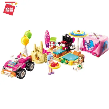 

Enlighten Building Block Girls Friends Beach Camping 2 Figures 202pcs Educational Bricks Toy For Girl Gift