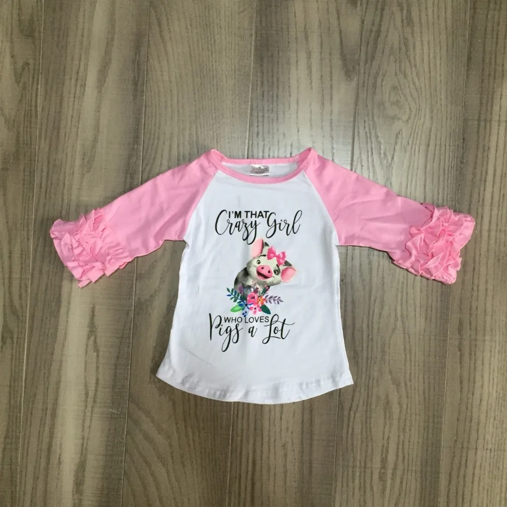 Осенне-зимние хлопковые футболки для маленьких девочек с рукавами-леденцами детская одежда raglans mommy& me, mint, pink, pig, леопардовая расцветка, корова