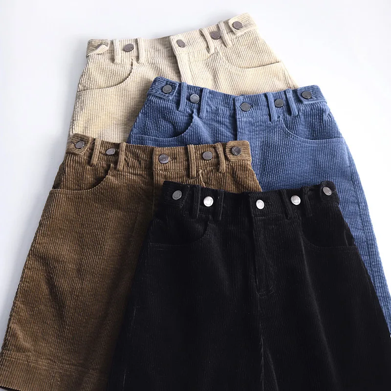 KoHuiJooo осенние свободные вельветовые шорты женские тонкие с высокой талией широкие брюки карго шорты большие размеры повседневные шорты 4xl