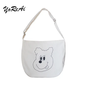 

YoReAi Original Design Cartoon Pattern Messenger Bag College Style Student Canvas Handbag Large Capacity Green Shopping Tote