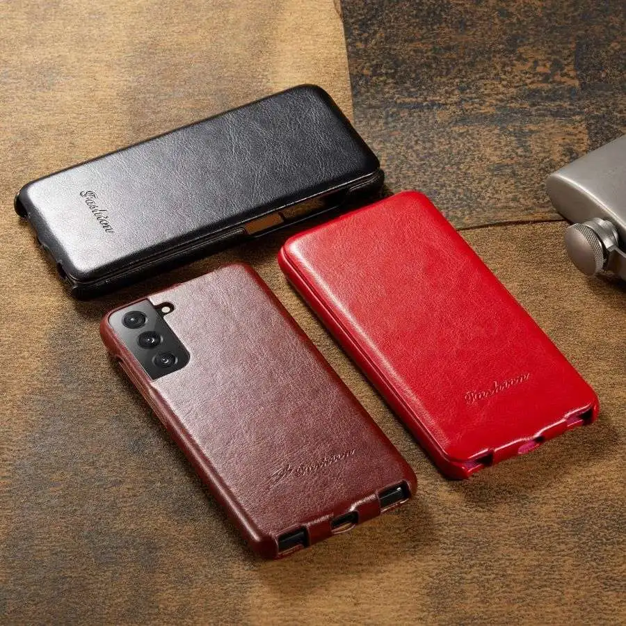 Premium Genuine Leather Vertical Flip Cover Case with Complimentary Screen Protector