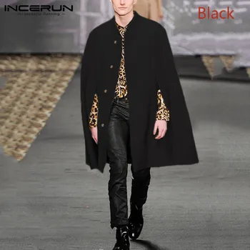 

INCERUN Autumn Men Fashion Solid Color Lapel Cloak Jackets Windbreaker Casual Loose Single Breasted Mens Cardigan Trench Coats